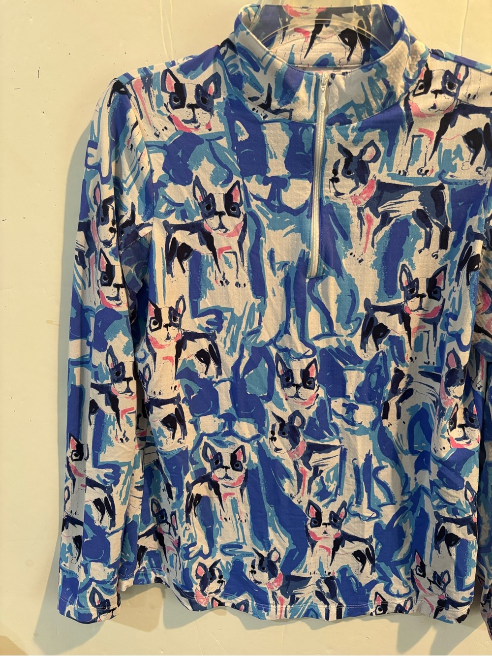 IBKUL Blue & White Dog Print Quarter Zip-Front Pullover M - Picture 3 of 13